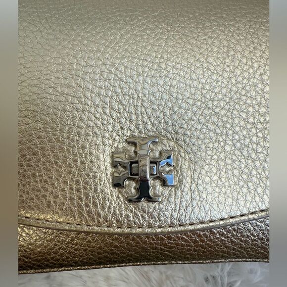 Tory Burch Robinson Metallic Gold Leather Crossbody Removable chain - Picture 3 of 14